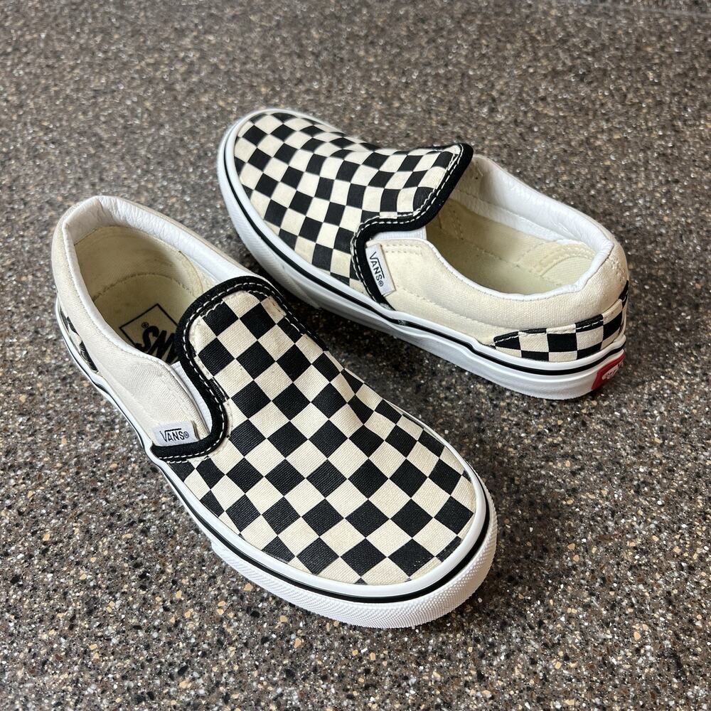 Vans Classic Little Kids Size 1 Black Check Canvas Sneaker Shoes Slip On Low Top